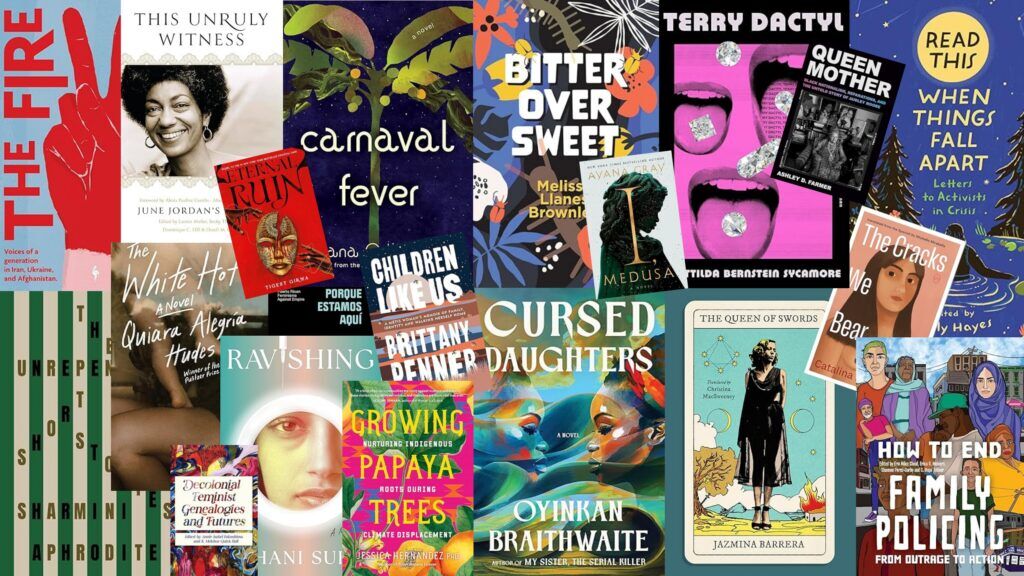 A colorful collage of the covers of the books includedd in this month's reading list.
